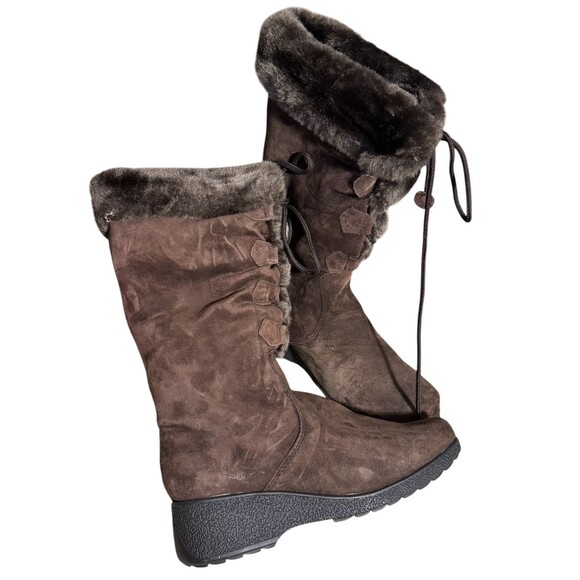 Khombu Bellini Lea Brown Suede Faux Fur Lined Winter Calf High Warm  Boots 7.5 - Picture 8 of 10
